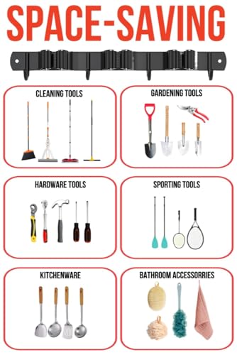 FODARSAI Black Wall Mount Broom and Mop Organizer 3 Racks 4 Hooks – Stainless Steel