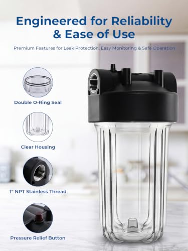 Purcooflow 10" x 4.5" Clear Water Filter Housing - Heavy-Duty, Leak-Proof