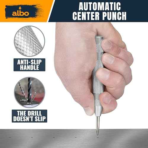 ALBO Spring Loaded Center Punch Tool ? 5 Inch Automatic Punch for Metal, Wood, Steel ? Heavy Duty Drill Punch ? Durable Galvanized Coating, Precision Tip for DIY, Workshop & Professional Use (1pc)