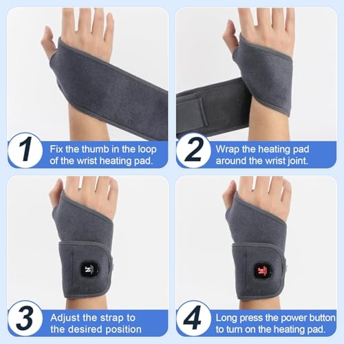 Aroma Season Heated Wrist Wrap, Carpal Tunnel Relief Heating Pad Cordless, Heating Wrist Hand Wrap Brace, De Quervain¡®s Tenosynovitis Brace 3000 mAh Rechargeable Battery (Gray)