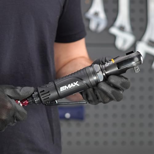 EMAX 3/8 Inch Drive Air Impact Ratchet - Pneumatic Mechanic Tool, 200 RPM, 60 ft-lb Torque