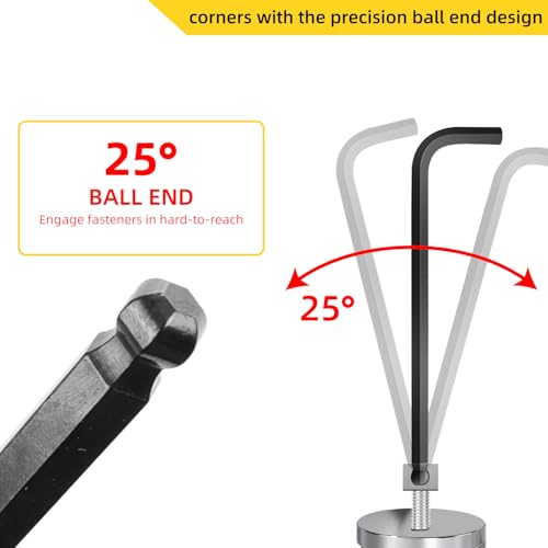 4mm Ball End Hex Key Allen Wrench, L Shaped Extra Long Arm Heavy Duty CRV Steel Repairing Tool 6 Pcs, Black