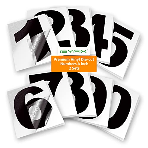 iSYFIX Black Vinyl House Number Stickers 4 Inch Self-Adhesive Decals Set of 2