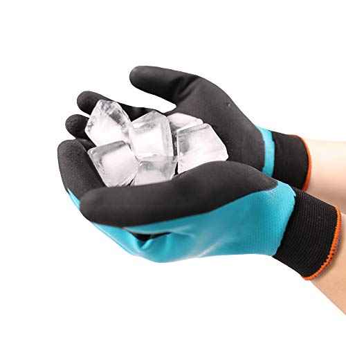 COOLJOB Waterproof Winter Freezer Gloves for Working Gardening Fishing Construction Worker, Double Coated Rubber for Warehouse Cold Refrigeration House, 1 Pair Large Blue