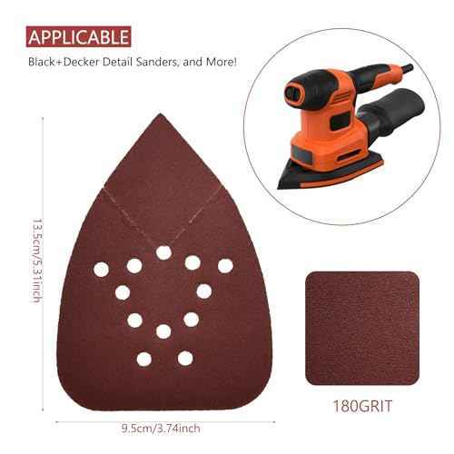 180 Grit Mouse Sander Sandpaper, 50PCS Sanding Pads for Mouse Palm Sanders, Hook and Loop Sandpaper, Triangle Sanding Pads for Black and Decker Mouse Sanders and Many Other Palm Sanders (180 Grit)