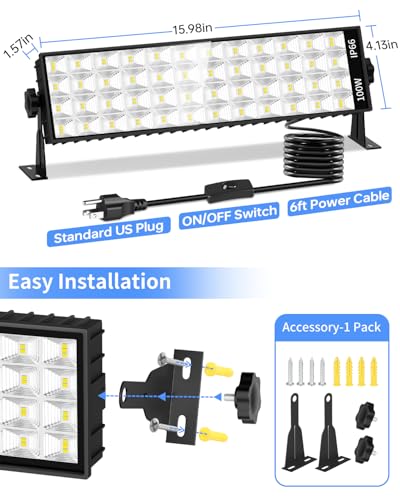 1 Pack 11000LM 100W LED Shop Light IP66 Waterproof Garage Workbench Lighting
