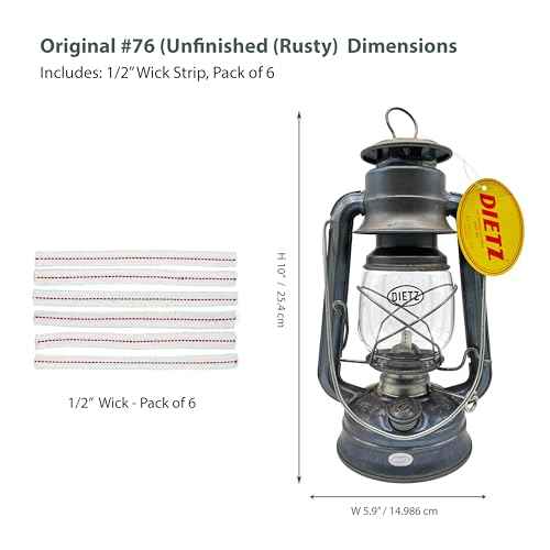 Light of Mine - Dietz #76 Original Unfinished Oil Lantern Including 100% Cotton 1/2" Replacement Wick Strips with Genuine Red Stitch (Unfinished)