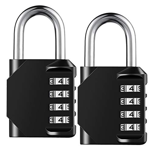 AIHYTU Black 4-Digit Resettable Combination Padlock Waterproof Heavy Duty for Gym Locker, Fence Gate, Toolbox – 2 Pack