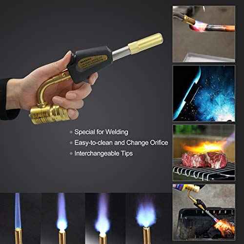 Gas Turbo Torch Tips with Adjustable Swirl Flame, Brazing Soldering Welding Plumbing Tool Home Accessory for MAP Pro and 1LB Propane Cylinders, Propane MAP Gas Torch Head with Trigger Ignition