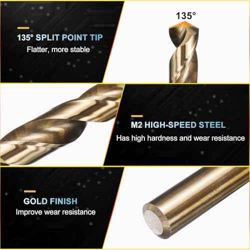PATIKIL #40 Drill Bit, Jobber Straight Shank M2 High-Speed Steel 135¡Æ Gold Finish for Stainless Steel Hard Metal - 12 Pack