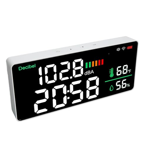 4 in 1 11-Inch LED Wall-Mounted Noise Meter, Temp & Humidity, Clock with Tuya WiFi