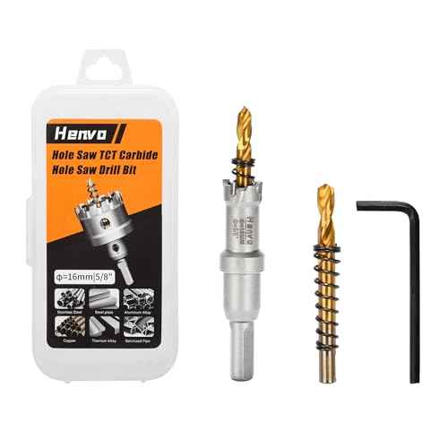 Hole Saw 5/8" (16mm) Heavy Duty Carbide with 2 Pilot Drill Bits - Metal Hole Cutter Cuts Stainless Steel, Iron, Copper, Brass, Plastic