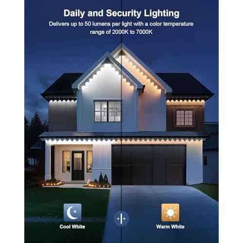 Permanent Outdoor Lights Pro,50ft with 30 LED RGB IC Smart Eave Light for Outdoor Decorations,IP67 Waterproof with Remote/App Control,DIY LED Scenes Modes for House Roof Decor, Black