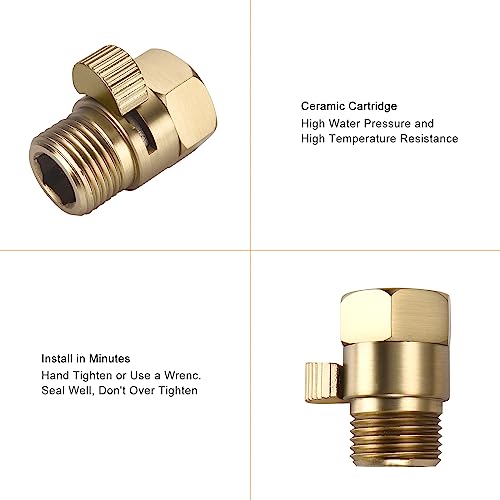 ChuangTim Brushed Gold 1/2" NPT Shower Flow Control Valve with Shut Off Brass Regulator