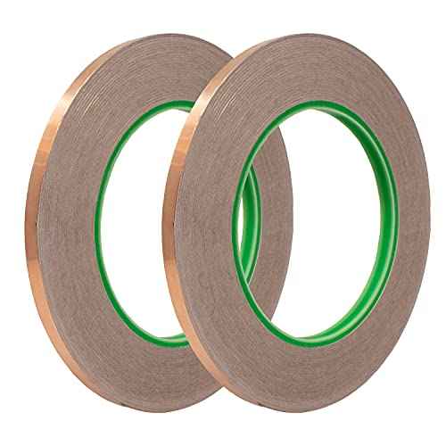 Kraftex Copper Tape [1/4" x108ft, 2PK] ? Copper Foil Tape for Stained Glass, DIY Crafts, Guitar Shielding, Slug Control & Faraday Projects