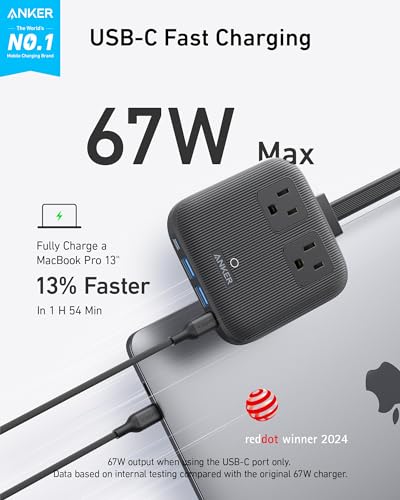 Anker Nano 67W Max 6-in-1 USB-C Power Strip - Black Stone