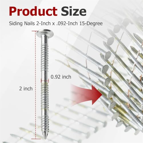 Findmall 2-Inch Wire Collated Nails 15-Degree Ring Shank Galvanized 3600 Pack for Gun CN57/CN65/CN70