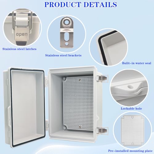 YETLEBOX Outdoor Waterproof Electrical Junction Box IP67 Grey 8.66"x6.69"x4.33"