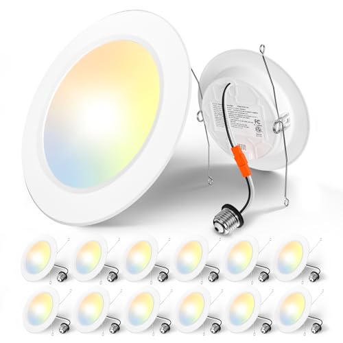 Amico Recessed Lighting 6 Inch Flat LED Can Lights White 12-Pack, 5 CCT