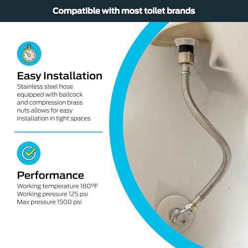 Eastman 12 Inch Flexible Toilet Connector, 7/8 Inch Ballcock x 3/8 Inch Compression, Stainless Steel Braided Hose, 48088