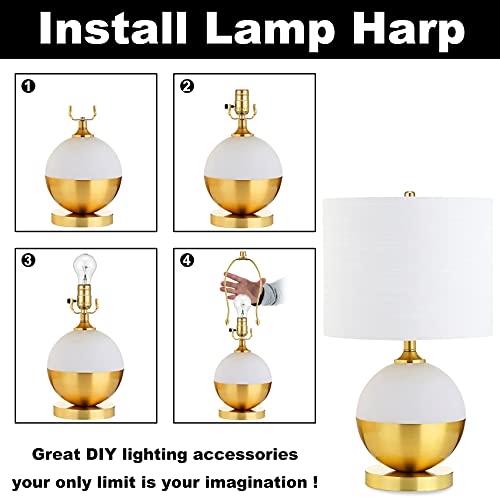 Qc Polished Brass 8 Inch Lamp Harp Set with Shade Holders & Finials - Heavy Duty for Table & Floor Lamps
