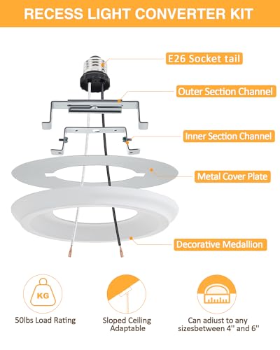 White Recessed Can Light Conversion Kit for 5-6 Inch Ceiling Fixtures - Luvkczc