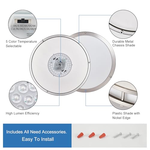 DINGLILIGHTING 13 Inch Nickel Flush Mount LED Ceiling Light 5CCT Dimmable Fixture