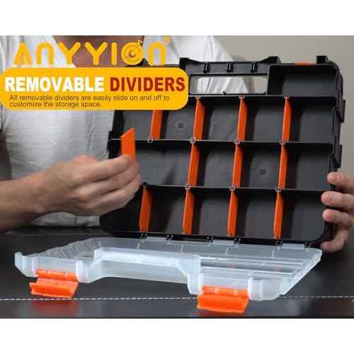 Anyyion Small Parts Organizer, 34-Compartments Double Side parts organizer with Removable Dividers for Hardware, Screws, Bolts, Nails, Beads, Jewelry. (2 Pcs, Orange)