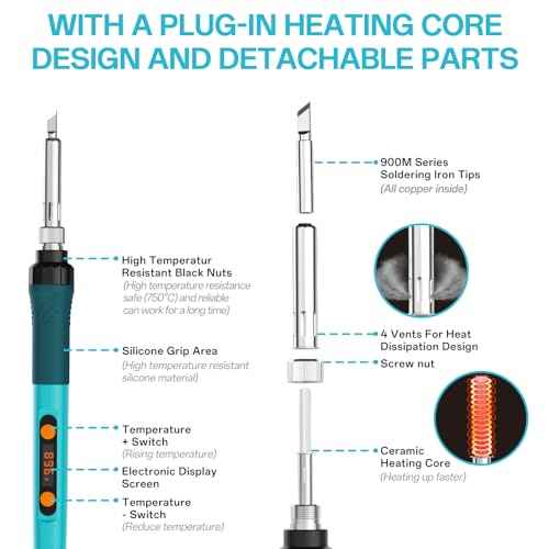 Soldering Iron Kit,90W LED Digital Soldering Gun Kits,Adjustable Temperature Soldering Welding Tool Kit with 5 Solder Iron Tips,Solder Stand,Solder Wire,Desoldering Pump, Tweezers,Auto Sleep (13 in 1)