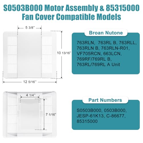 Criditpid Replacement Motor & Fan Grille for Broan Nutone 763RLN 50 CFM Bathroom Exhaust Fan