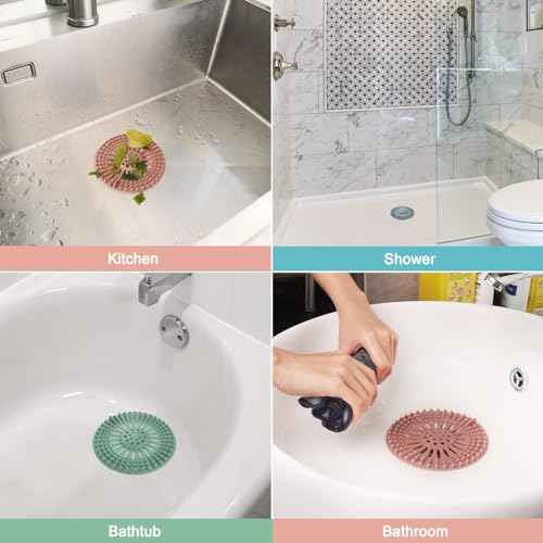 Gotega Bathroom Sink Drain Strainers, Hair Catcher Shower Drain Covers Protector, Flexible TPR Material, Multiple Colors for Bathroom Tub Shower and Sink Hair Trap Garbage Disposal Parts, 5 Pack