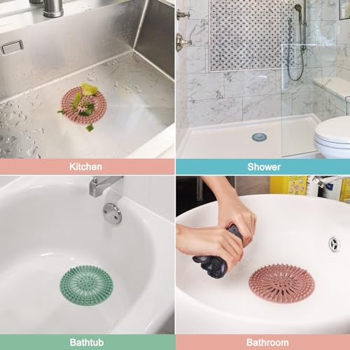 Gotega 5 Pack Sink Drain Strainers - Flexible Hair Catchers for Bathroom, Shower, Kitchen Drain - Multiple Colors