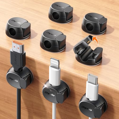 Chfeila Black Cable Clips 8-Pack - Quick-Lock Cord Organizer, Sticky Cable Management