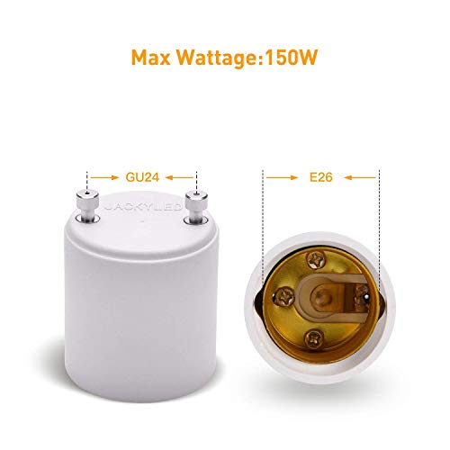 2 Pack JACKYLED GU24 to E26 Light Bulb Adapter - Up to 392°F Heat Resistant