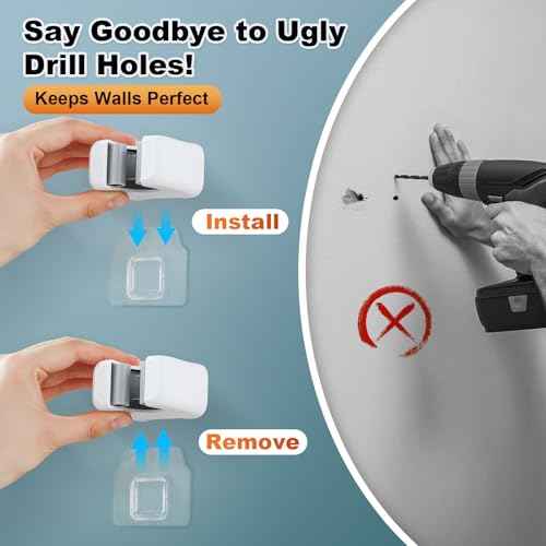 funest 6 Pack Mop and Broom Holder Wall Mount, No Drill Needed Self Adhesive, Non-Slip Mop Grippers for Tile Walls - Kitchen, Bathroom, Garage£¨White£©