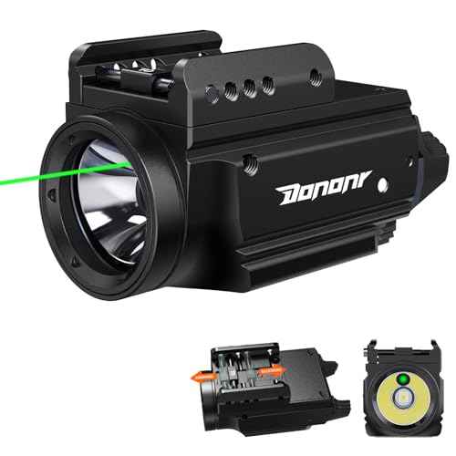 1000 Lumens Pistol Light Green Beam Combo, Strobe Memory Function Compact Weapon Light with Adjustable Picatinny or GL Rail, USB Rechargeable Aluminum Tactical Flashlight, Battery Included