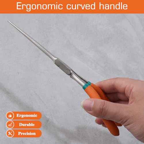Long Reach Needle Nose Pliers 7" Thin Extra Long Needle Nose Pliers with Serrated Jaw Lanyard Double Leaf Spring Loaded for Jewelry Making Electrician Repair Tools in Tight Spaces