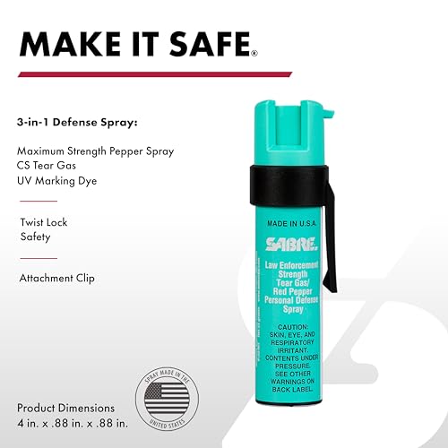 SABRE Advanced Pepper Spray, 3-in-1 Formula Contains Maximum Strength Pepper Spray, CS Military Tear Gas And UV Marking Dye, Compact Belt Clip For Easy Carry and Fast Access, 35 Bursts