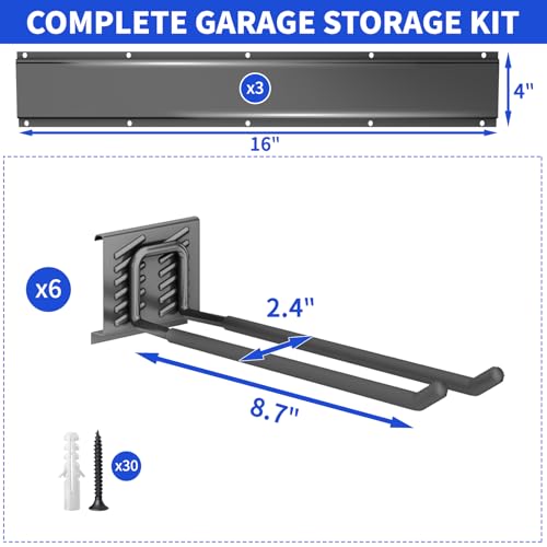 CRXCRC 48-Inch Heavy Duty Wall Mount Garage & Garden Tool Organizer with 6 Adjustable Hooks