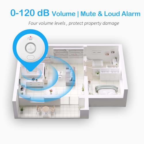 RUIKORING 5 Pack Water Leak Alarm Detector IP67 Waterproof, Adjustable 0-120dB - White