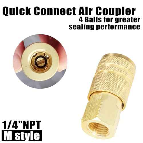 Air Hose Fittings Brass Industrial Coupler 1/4-inch NPT Female Thread Compressor Quick Connect Fittings For Professional Jobsites and Automotive Shops I/M Style 2 Piece