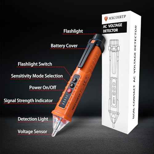 Voltage Tester, Non-Contact Voltage Detector, Electrical Tester, 3 Ranges AC 12V/48V/70V-1000V, Live/Null Wire Tester with Buzzer Alarm and Flashlight, Wire Breakpoint Finder - Orange