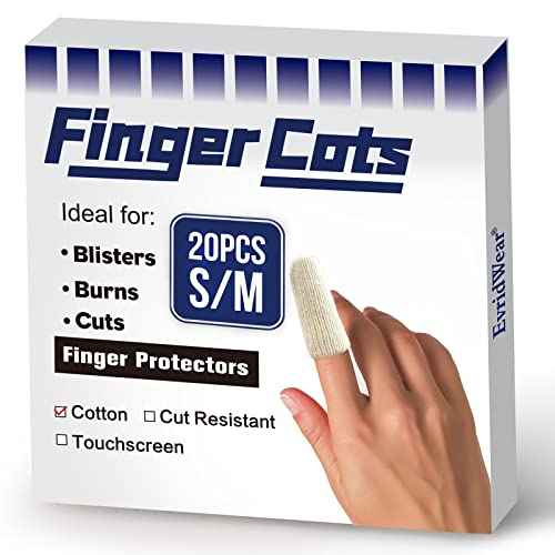 Evridwear Cotton Finger Cots Cotton Cushion 20PCS for Cracked Skin, Eczema, Calluses, Moisture Wicking, Finger Protection for Men & Women (Short Length)