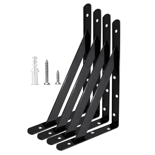 Medach Black Heavy Duty Shelf Brackets 16 x 10 Inch - 2 Pairs