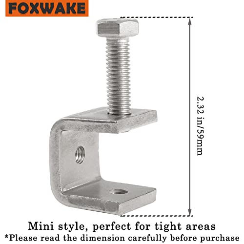 Mini C Clamps Stainless Steel 0.83 Inch for Working, Heavy Duty Small U Clamps for Metal Mounting, Universal Desk Clamp with Stable Wide Jaw Opening/I-Beam Design (4pcs)