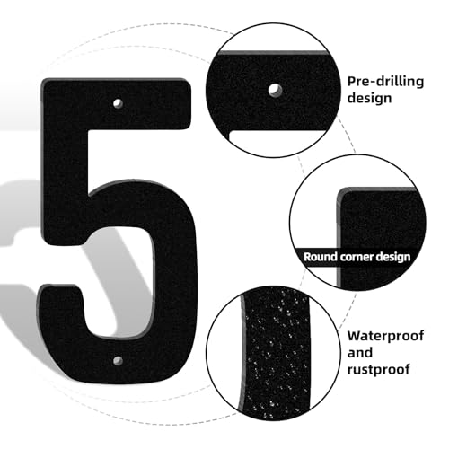 APCSXRB 5-Inch Black Metal House Numbers with Nail Cover - Modern Outdoor Address Signage, Durable & Waterproof