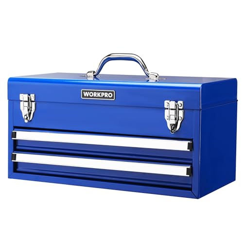 WORKPRO 18-Inch Tool Box with 2 Drawers & Top Storage - Blue