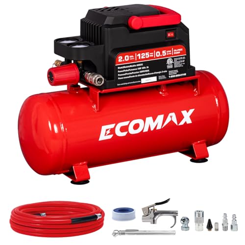 ECOMAX 2 Gallon Portable Air Compressor 125 PSI Oil-Free Lightweight with Accessory Kit