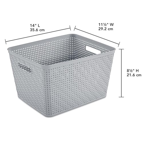 Sterilite Tall Woven Plastic Storage Basket 14 x 11.5 x 8.5 in (Cement) - 6 Pack - Large