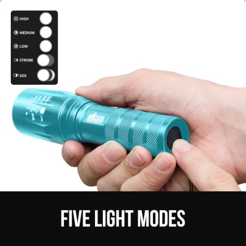 GORILLA GRIP Turquoise LED Tactical Flashlight - 345 Lumens, 5 Modes, Waterproof & Compact